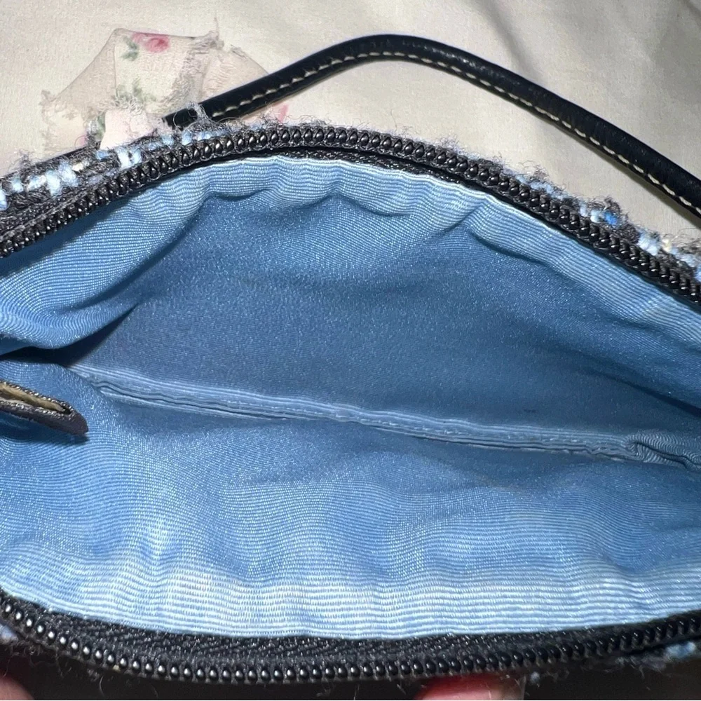 Y2K Coach Hampton Blue Wool Tweed Herringbone Wristlet - Picture 3 of 5
